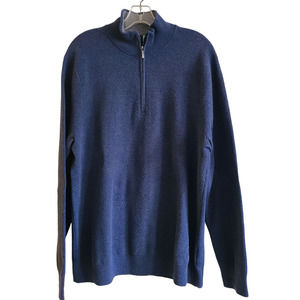 BROOKS BROTHERS Blue Cotton Cashmere 1/4 Long Sleeve Textured Knit Sweater Large